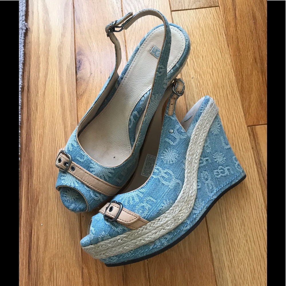 Ugg Signature Open Toe Denim Wedge Sandals